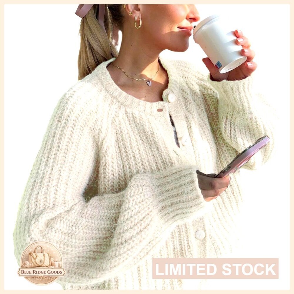 Womens Chunky Knit Cardigan Sweater Button Down Long Sleeve Open Front
